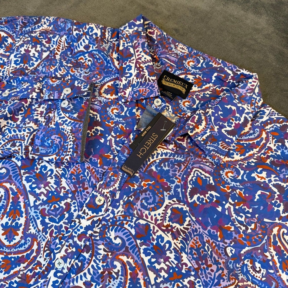 Cremieux Premium‎ Denim Mens 4XT Paisley Stretch Button Up Shirt Blue Purple NWT